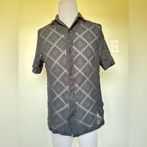 H&M Men's Short-Sleeve Crochet Button-Up Shirt - Black